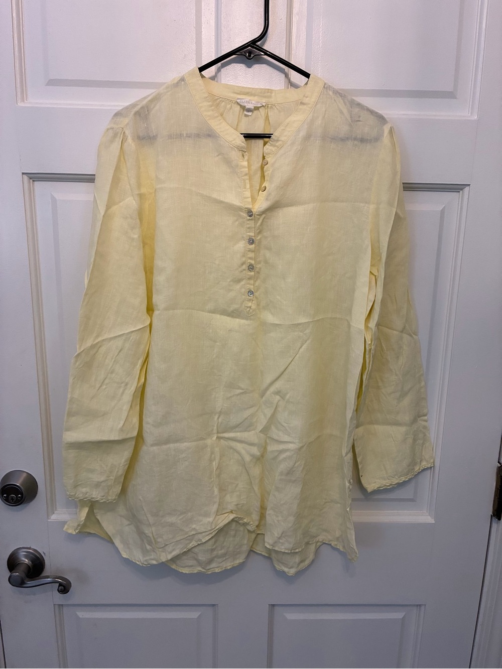 Eileen Fisher Pale Yellow Linen Henley Tunic
